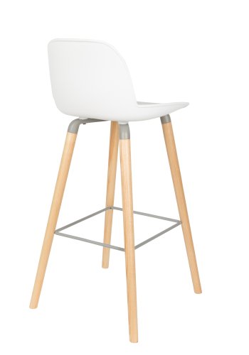 ZUIVER Albert Kuip barstol, m. rygln og fodsttte - hvid polypropylen/natur asketr (75cm)