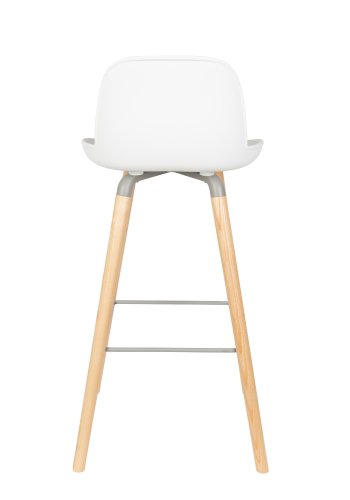 ZUIVER Albert Kuip barstol, m. rygln og fodsttte - hvid polypropylen/natur asketr (75cm)
