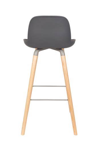 ZUIVER Albert Kuip barstol, m. rygln og fodsttte - mrkegr polypropylen/natur ask (75cm)