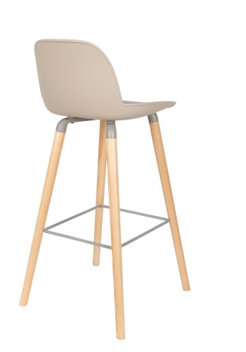 ZUIVER Albert Kuip barstol, m. rygln og fodsttte - taupe polypropylen/natur asketr (75cm)