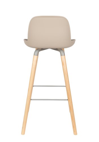 ZUIVER Albert Kuip barstol, m. rygln og fodsttte - taupe polypropylen/natur asketr (75cm)