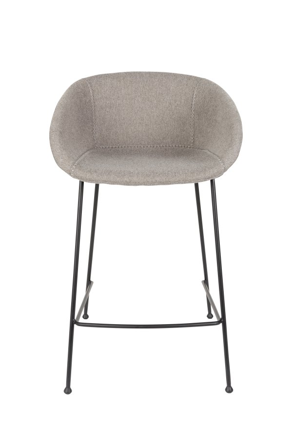 ZUIVER Feston barstol, m. rygln, armln og fodsttte - gr polyester og sort stl (65cm)