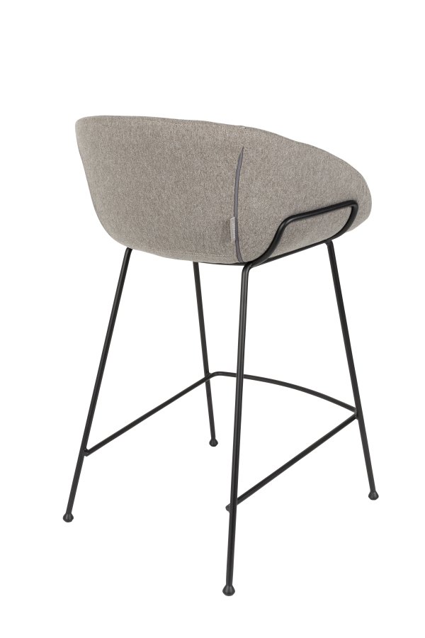 ZUIVER Feston barstol, m. rygln, armln og fodsttte - gr polyester og sort stl (65cm)