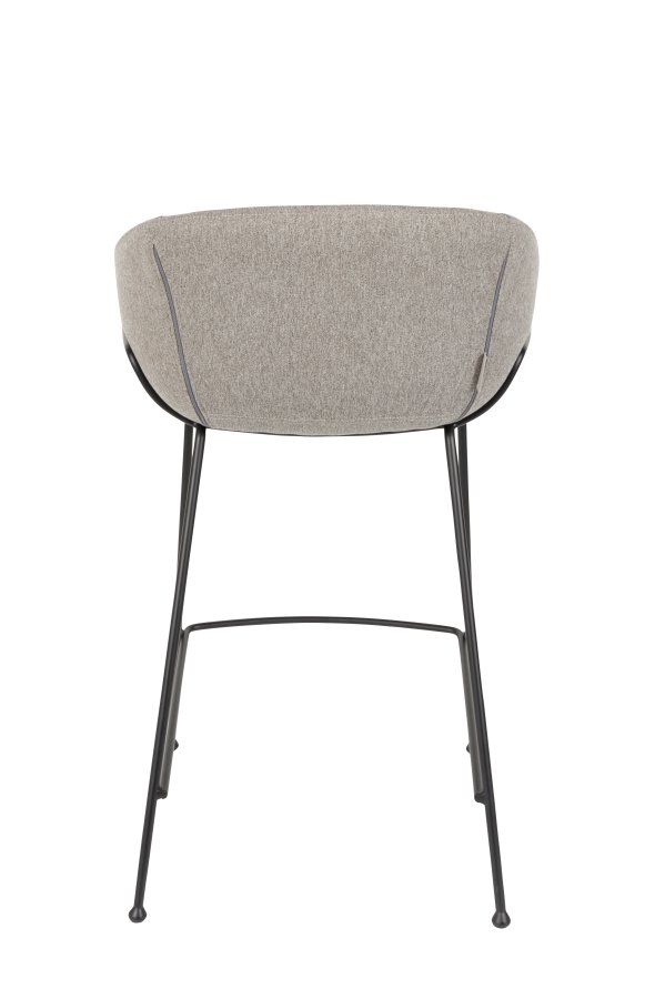 ZUIVER Feston barstol, m. rygln, armln og fodsttte - gr polyester og sort stl (65cm)