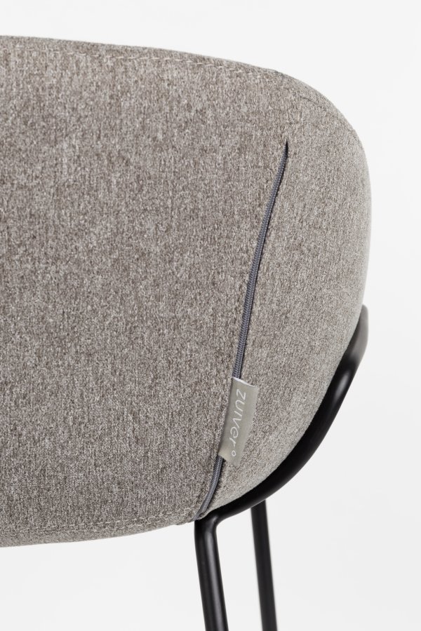 ZUIVER Feston barstol, m. rygln, armln og fodsttte - gr polyester og sort stl (65cm)