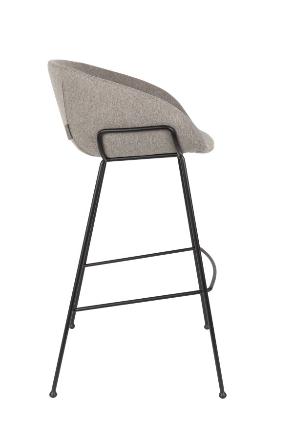 ZUIVER Feston barstol, m. rygln, armln og fodsttte - gr polyester og sort stl (76cm)