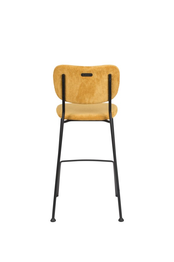ZUIVER Benson barstol, m. rygln og fodsttte - okkergul fljl polyester/nylon og sort stl (64,5cm)