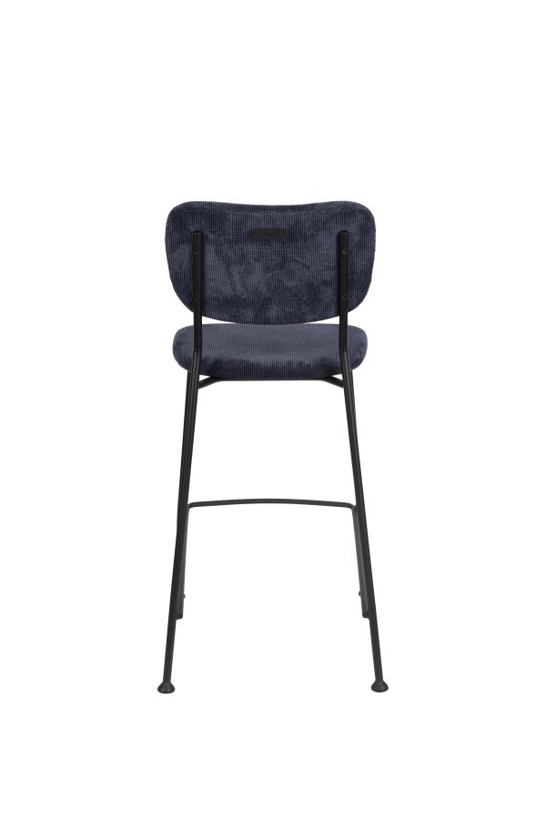 ZUIVER Benson barstol, m. rygln og fodsttte - mrkebl fljl polyester/nylon og sort stl (64,5cm)