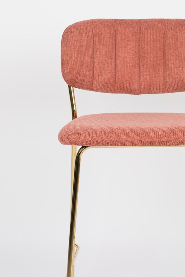 WHITE LABEL LIVING Jolien counterstol, m. rygln og fodsttte - lyserd polyester og guld stl