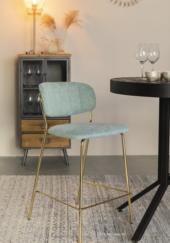 WHITE LABEL LIVING Jolien counterstol, m. rygln og fodsttte - lysegrn polyester og guld stl