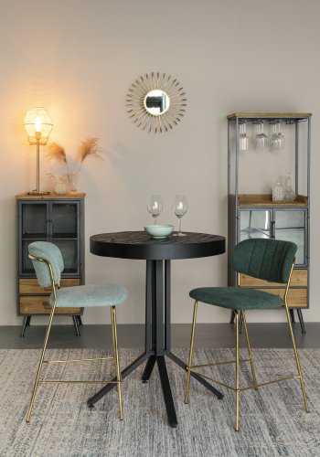 WHITE LABEL LIVING Jolien counterstol, m. rygln og fodsttte - lysegrn polyester og guld stl