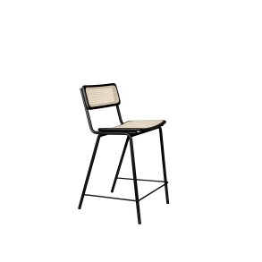 ZUIVER Jort barstol, m. rygln og fodsttte - natur rattan og sort stl (66,5cm)