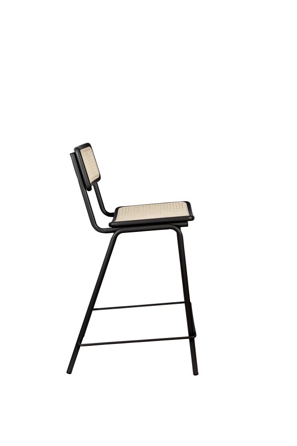ZUIVER Jort barstol, m. rygln og fodsttte - natur rattan og sort stl (66,5cm)