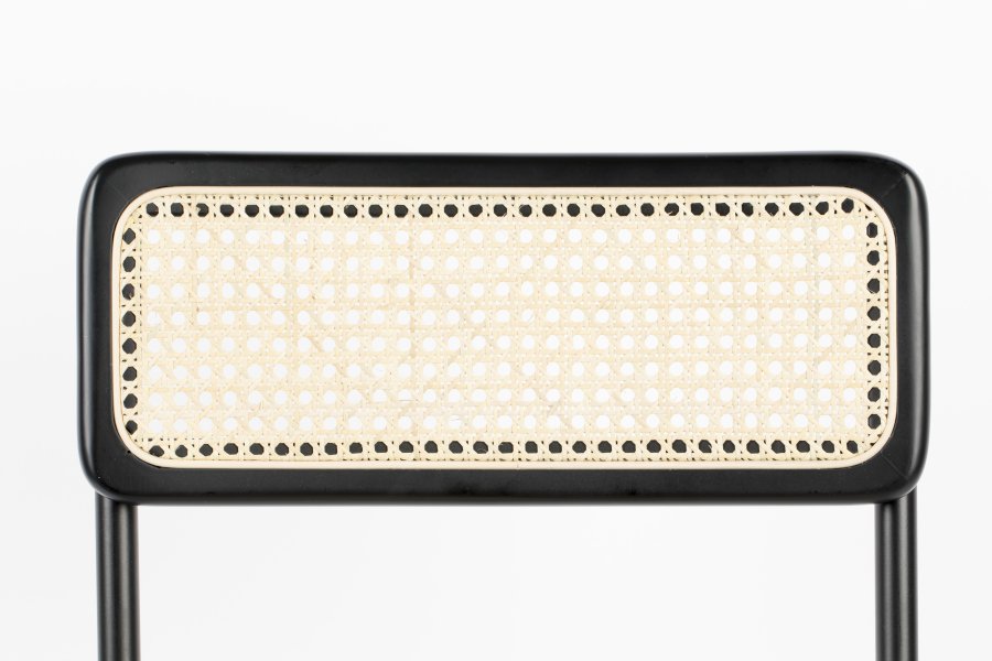ZUIVER Jort barstol, m. rygln og fodsttte - natur rattan og sort stl (66,5cm)
