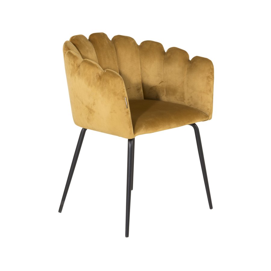 VENTURE DESIGN Limhamn spisebordsstol, m. armln - gul velour og sort metal