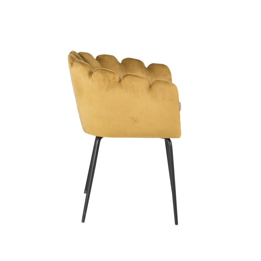 VENTURE DESIGN Limhamn spisebordsstol, m. armln - gul velour og sort metal