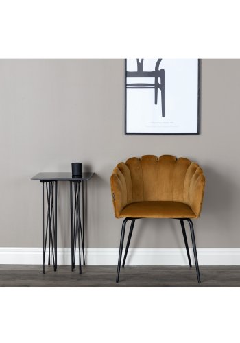 VENTURE DESIGN Limhamn spisebordsstol, m. armln - gul velour og sort metal