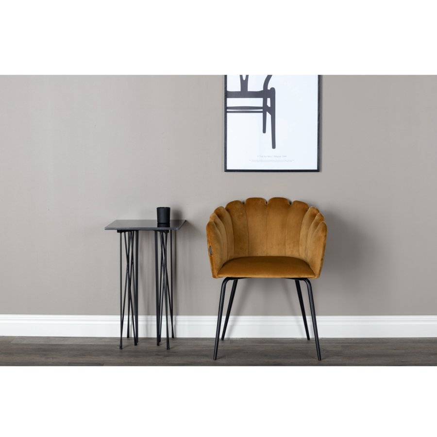 VENTURE DESIGN Limhamn spisebordsstol, m. armln - gul velour og sort metal