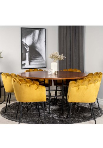 VENTURE DESIGN Limhamn spisebordsstol, m. armln - gul velour og sort metal