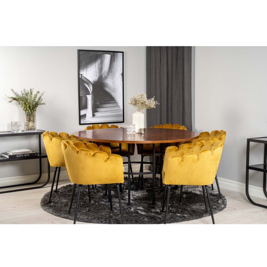 VENTURE DESIGN Limhamn spisebordsstol, m. armln - gul velour og sort metal