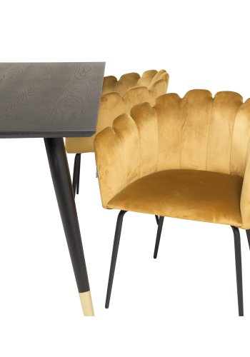 VENTURE DESIGN Limhamn spisebordsstol, m. armln - gul velour og sort metal