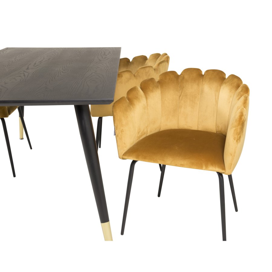 VENTURE DESIGN Limhamn spisebordsstol, m. armln - gul velour og sort metal