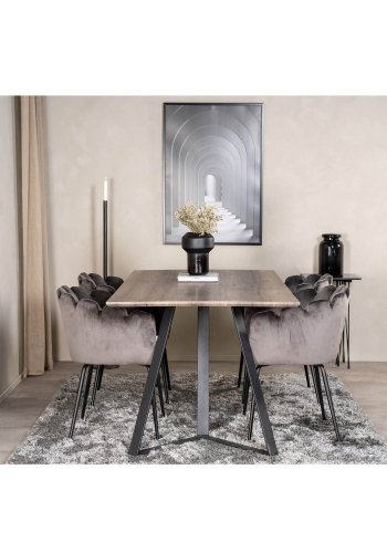 VENTURE DESIGN Limhamn spisebordsstol, m. armln - gr velour og sort metal