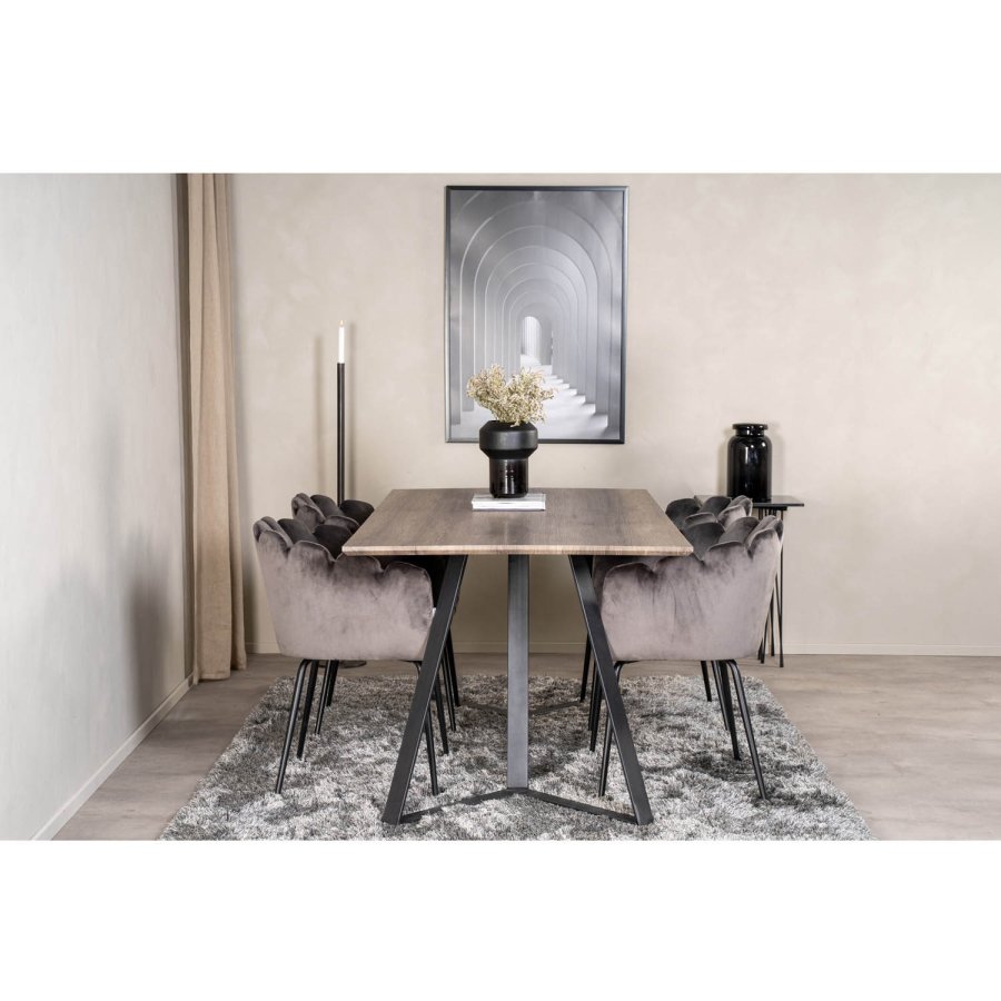 VENTURE DESIGN Limhamn spisebordsstol, m. armln - gr velour og sort metal