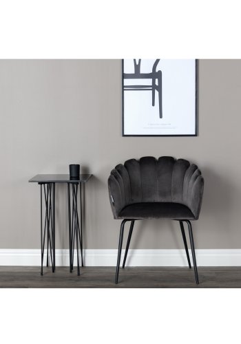 VENTURE DESIGN Limhamn spisebordsstol, m. armln - gr velour og sort metal