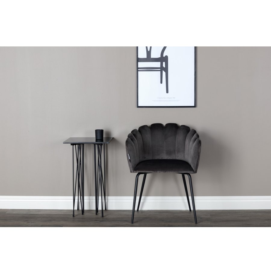 VENTURE DESIGN Limhamn spisebordsstol, m. armln - gr velour og sort metal