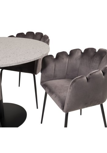 VENTURE DESIGN Limhamn spisebordsstol, m. armln - gr velour og sort metal