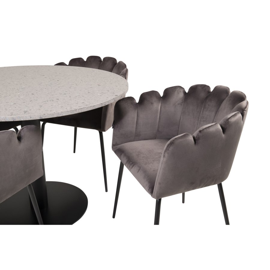 VENTURE DESIGN Limhamn spisebordsstol, m. armln - gr velour og sort metal