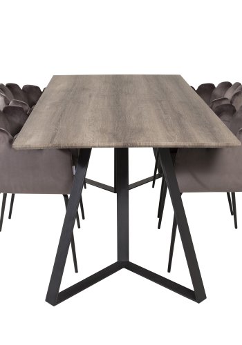 VENTURE DESIGN Limhamn spisebordsstol, m. armln - gr velour og sort metal