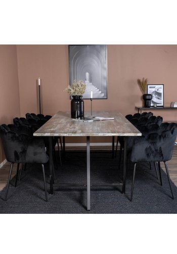 VENTURE DESIGN Limhamn spisebordsstol, m. armln - sort velour og metal