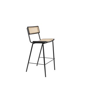 ZUIVER Jort barstol, m. rygln og fodsttte - natur rattan og sort stl (77,5cm)