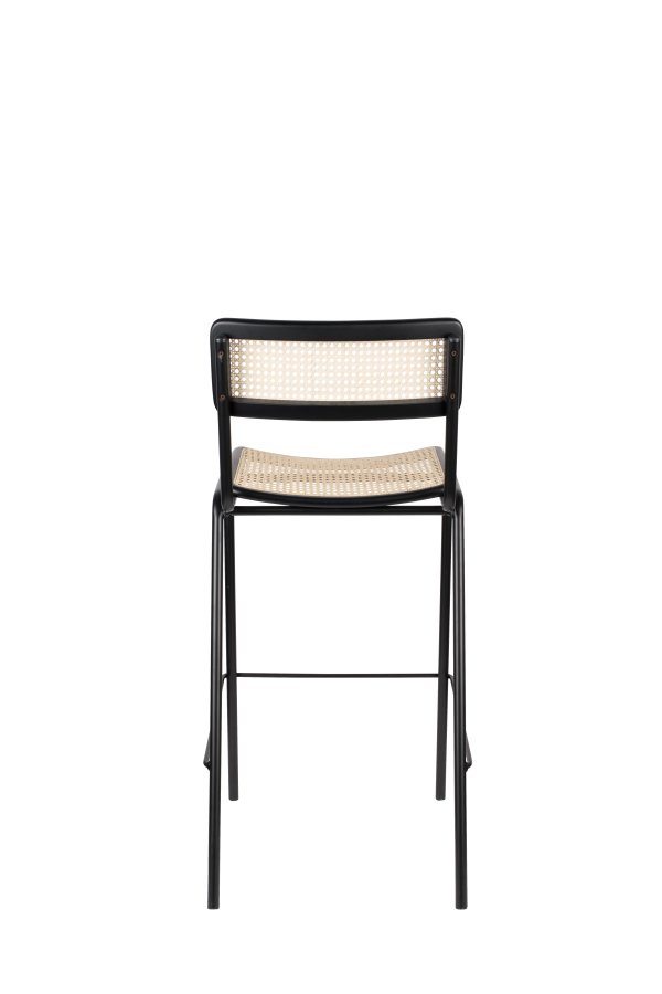 ZUIVER Jort barstol, m. rygln og fodsttte - natur rattan og sort stl (77,5cm)