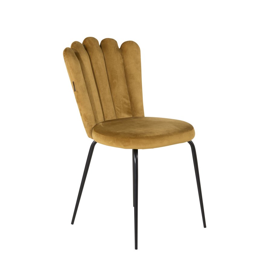 VENTURE DESIGN Limhamn spisebordsstol - gul velour og sort metal