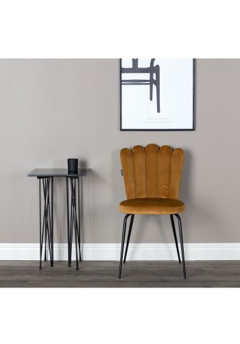 VENTURE DESIGN Limhamn spisebordsstol - gul velour og sort metal