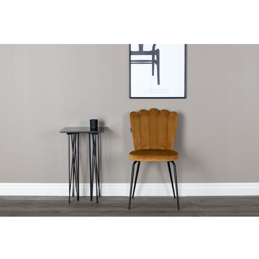 VENTURE DESIGN Limhamn spisebordsstol - gul velour og sort metal