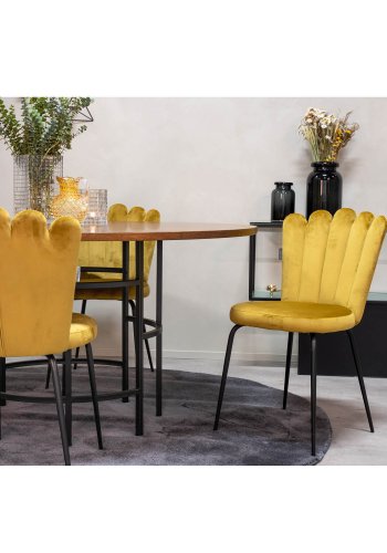VENTURE DESIGN Limhamn spisebordsstol - gul velour og sort metal