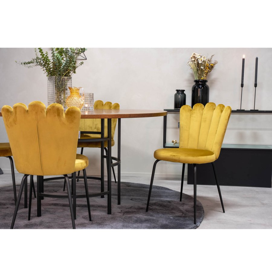 VENTURE DESIGN Limhamn spisebordsstol - gul velour og sort metal