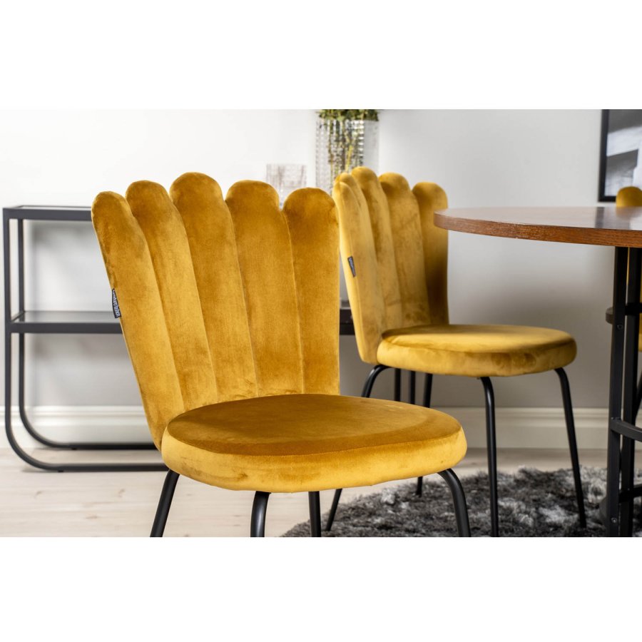 VENTURE DESIGN Limhamn spisebordsstol - gul velour og sort metal