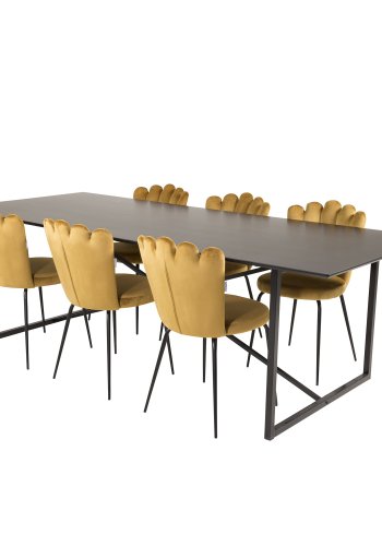 VENTURE DESIGN Limhamn spisebordsstol - gul velour og sort metal