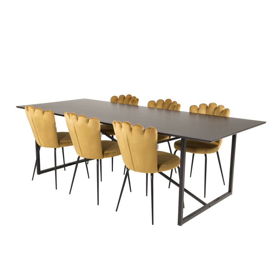 VENTURE DESIGN Limhamn spisebordsstol - gul velour og sort metal
