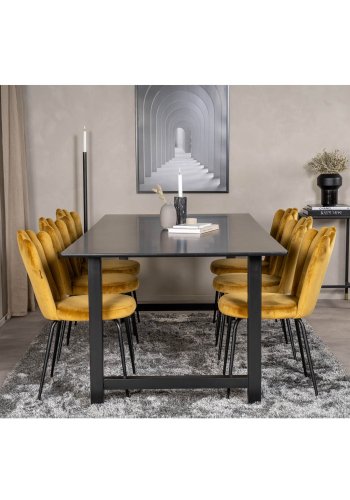 VENTURE DESIGN Limhamn spisebordsstol - gul velour og sort metal