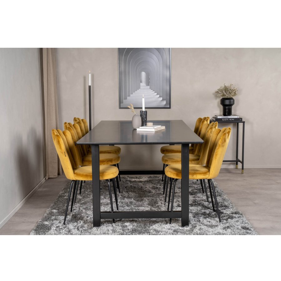 VENTURE DESIGN Limhamn spisebordsstol - gul velour og sort metal