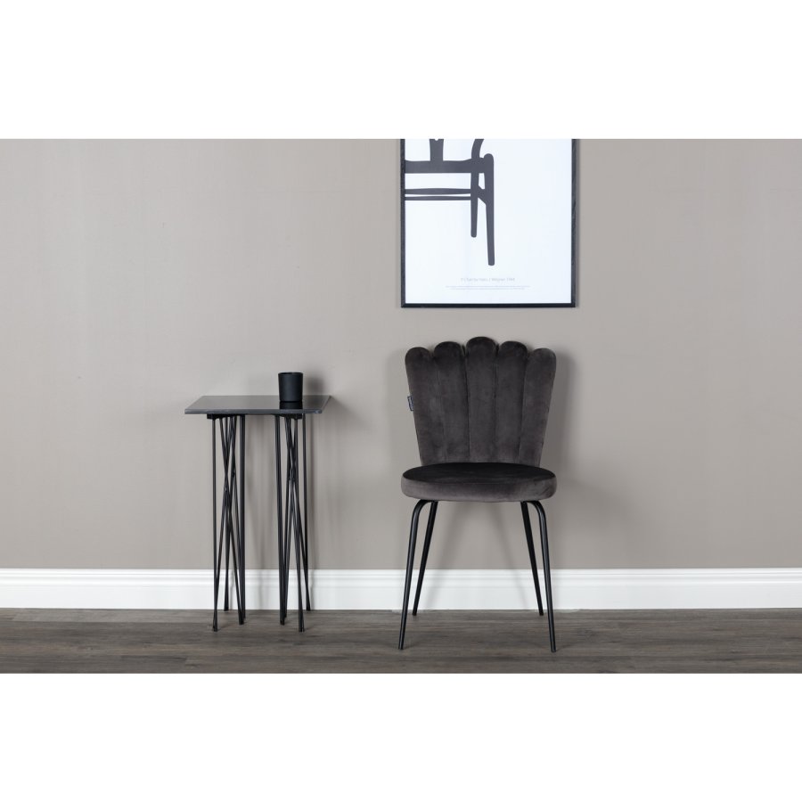 VENTURE DESIGN Limhamn spisebordsstol - gr velour og sort metal