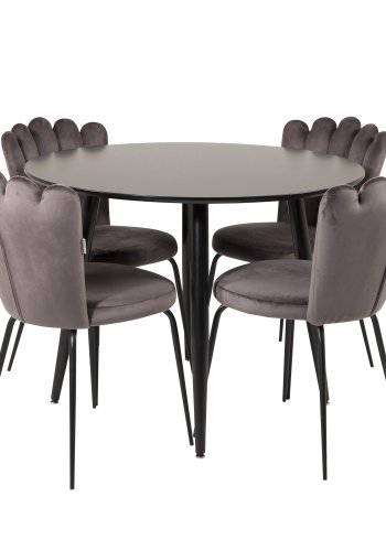 VENTURE DESIGN Limhamn spisebordsstol - gr velour og sort metal