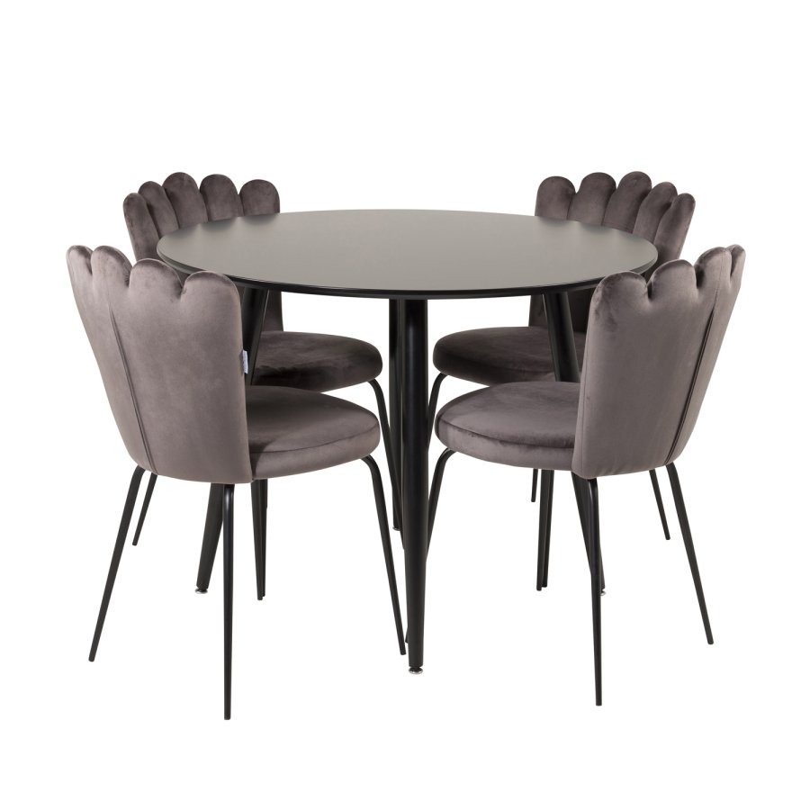 VENTURE DESIGN Limhamn spisebordsstol - gr velour og sort metal