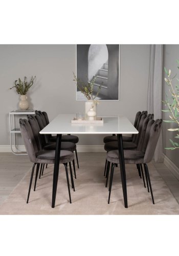 VENTURE DESIGN Limhamn spisebordsstol - gr velour og sort metal